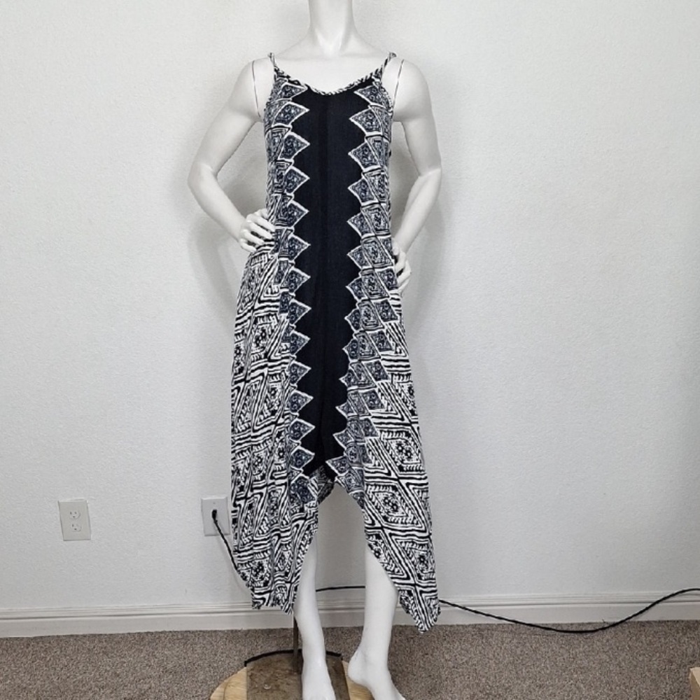 Chances R Black White Boho Whimsigoth Patterned High Low Maxi Dress Size M